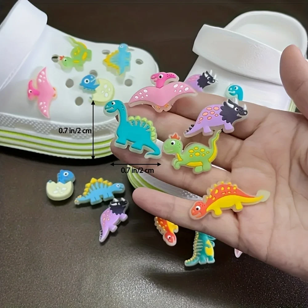 12 pcs/set luminous Dinosaur Sports Sandals Accessory Cartoon DIY Decorative Buckle Accessory Shoes Flower Slipper Color Buckle