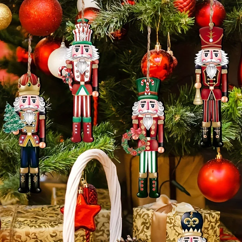 12Pcs/Set Christmas Nutcracker Soldier Wooden Pendant Xmas Tree Supplies 2024 Navidad Decoration for Home 2025 New Year Gift