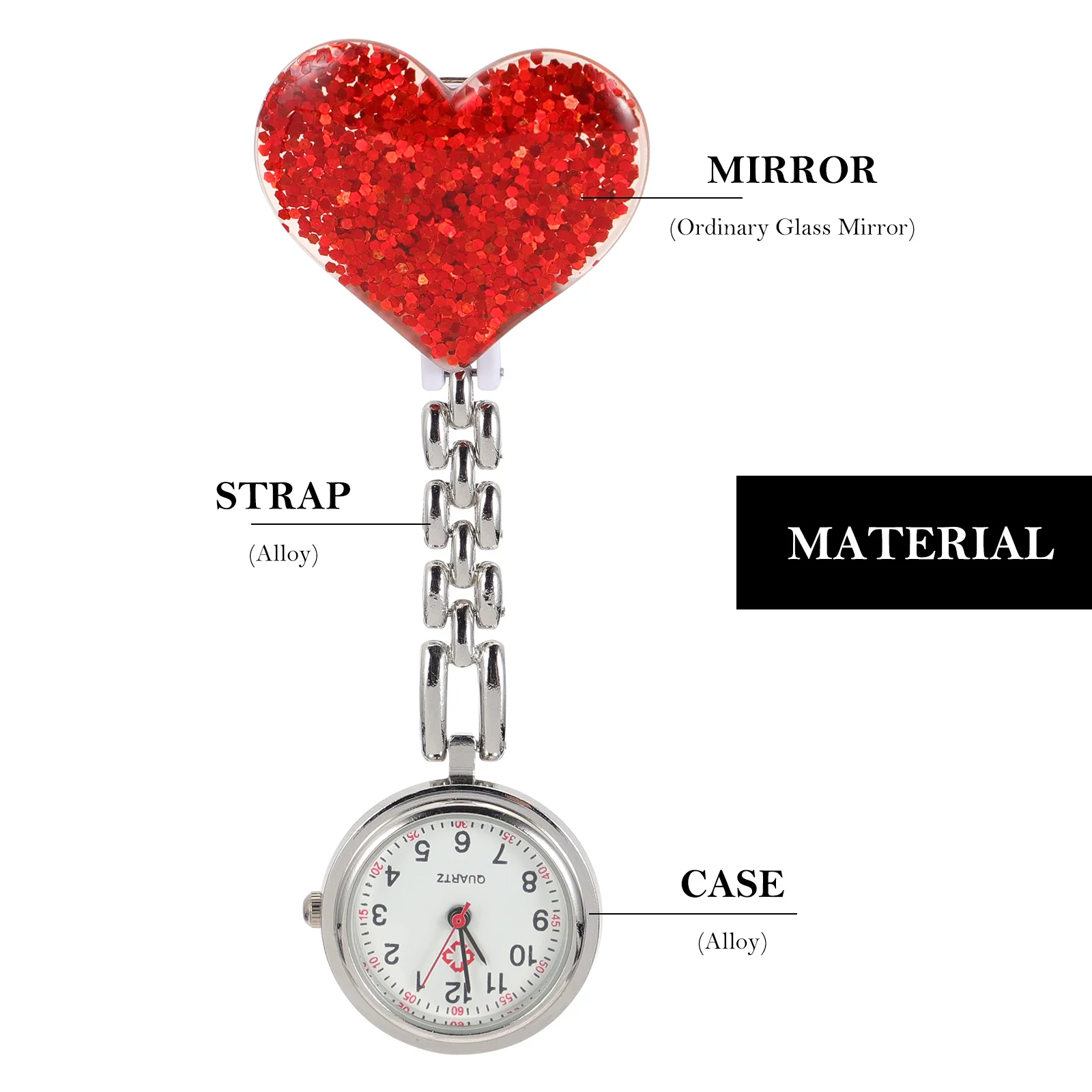 

3pcs Nurse Pocket Heart Shaped Clip-On Alloy Hanging Timepiece For Women Durable Nursing Fob Watch Fashionable Nurses Watch