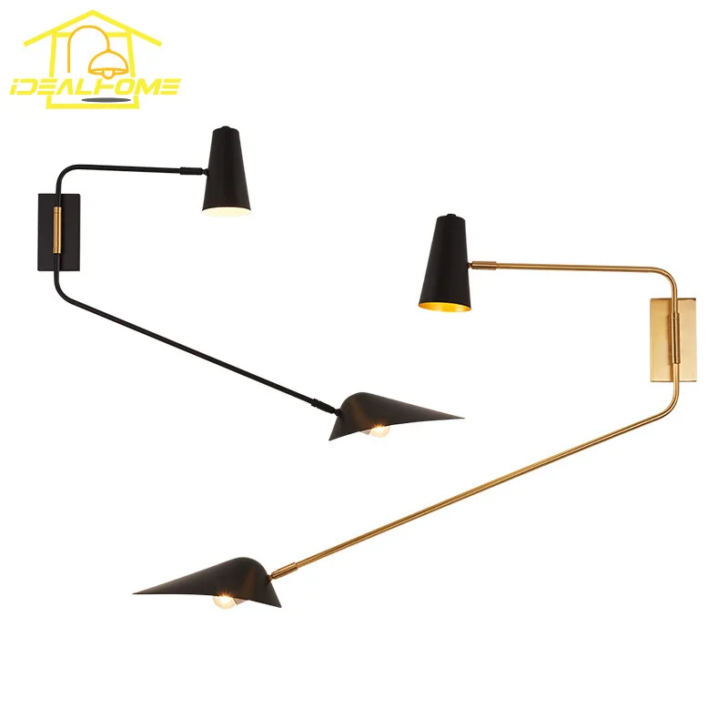 

Industrial Copper Black/White/Gold Wall Lamp LED E27 Swing Arm Long Pole Wall Mounted Double Head Living Room Bedside Bedroom