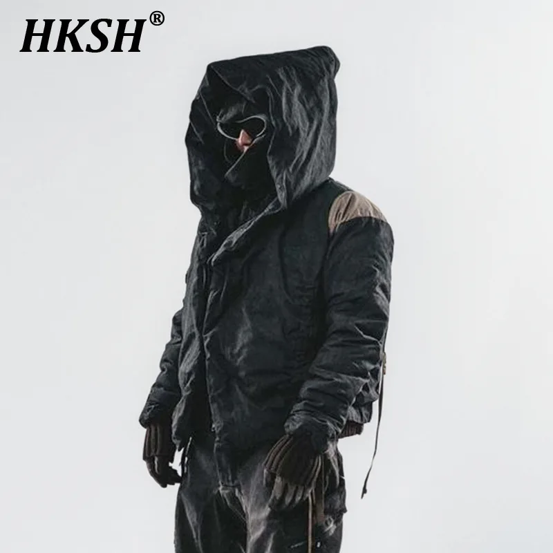 HKSH Autumn Winter New Men's Tide Punk Ribbon Adjustable Shaping Padded Coat Body Wizard Hat Short Distressed Down Jacket HK3369