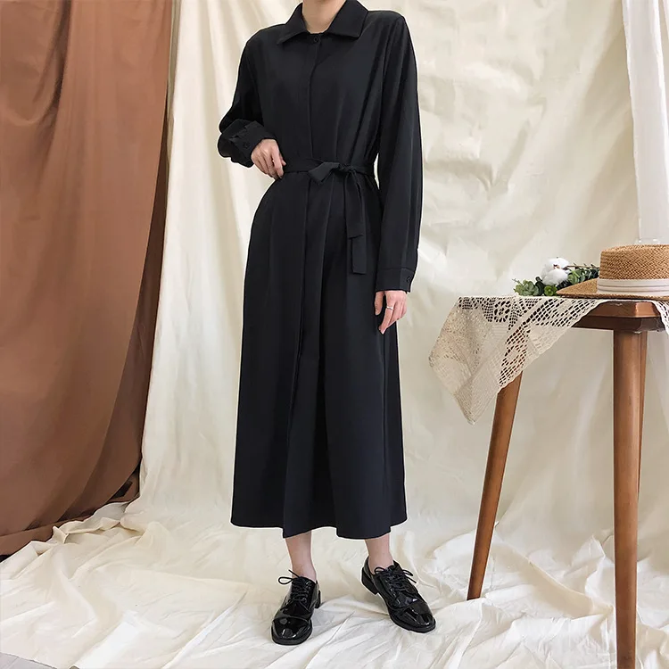 Long Sleeve Button Up Midi-Long Blouse with Wrap Tie Belt Women Ladies Top Shirt Blusas fall autumn spring blusa korean Vestidos