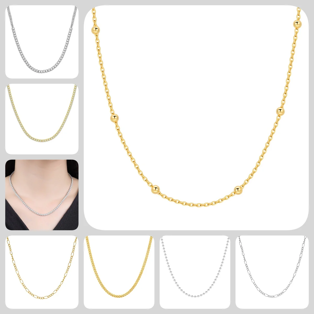 925 Sterling Silver 18K Gold Plated Water Ripple Necklace Simple & Versatile Basic Fine Jewelry for Women Birthday Party Gifts