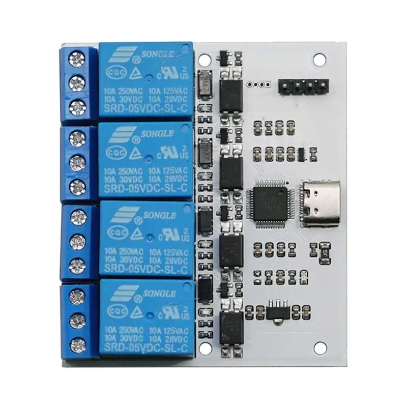 A84E-Relay Module USB To CH340 Serial Control Relay Module Optocoupler Protection TYPE-C Interface Module