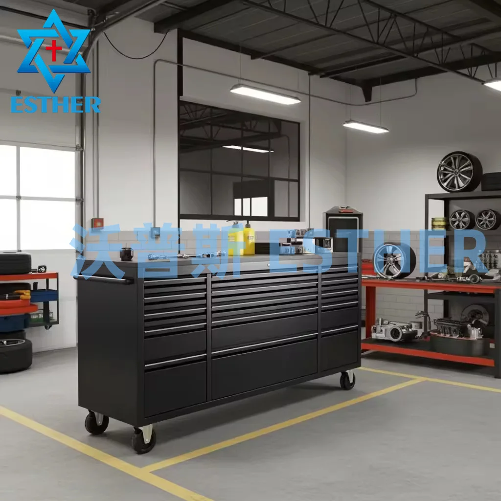 AIROW 72 stainless steel rolling tool cabinet, black heavy duty garage locker with locking drawers