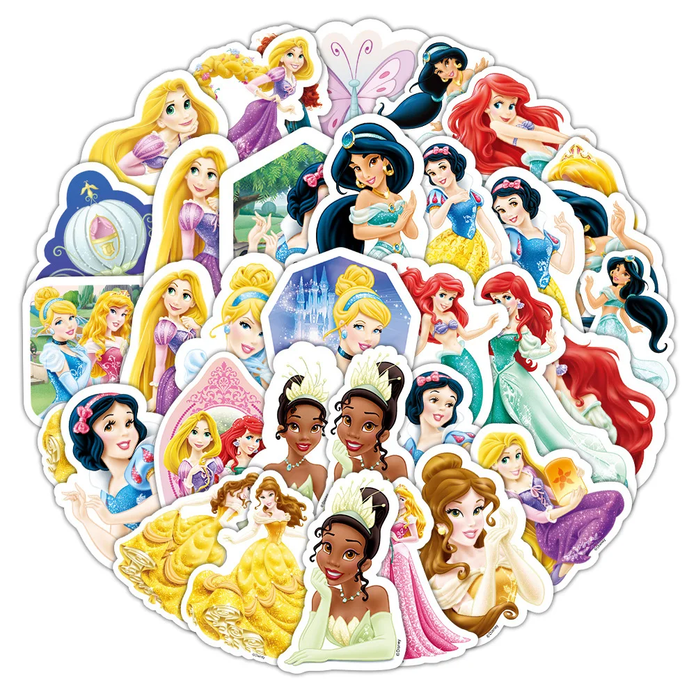 

10/30/50/100pcs Disney Princess Movie Stickers Kawaii Anime Decal DIY Skateboard Laptop Phone Cute Cartoon Sticker for Kid Toys