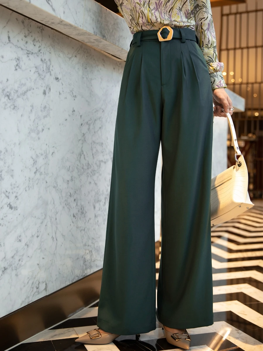 

High Waist Casual Pants for Women Anti-Wrinkle Smooth Wide Leg Autumn Winter Long Trousers Commute Sle Simple Design