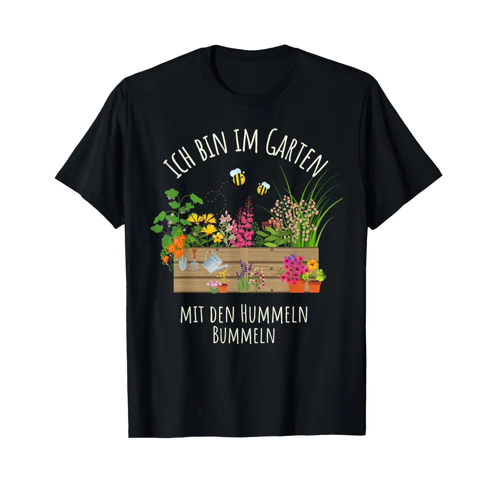 T shirt with German text Gardener I am strolling in the garden bumblebees vintage Washed graphic homme designer clothes Soft