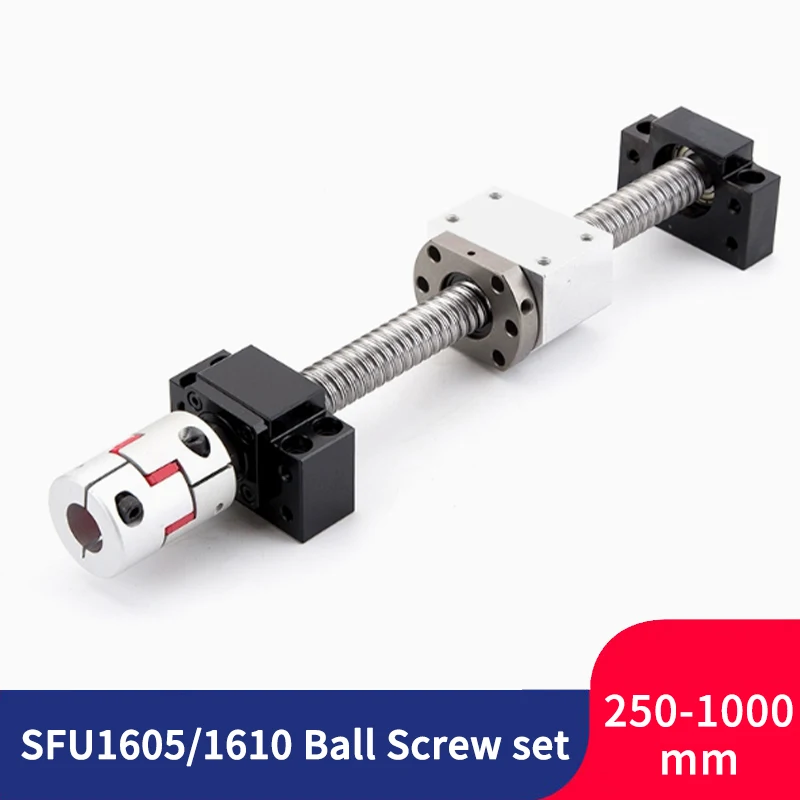 

Шариковый винт с ЧПУ 16 мм SFU1605/1610 Шариковый винт 250-1000 мм с торцевой обработкой BKBF12 + шариковая гайка SFU1605/1610 + опора + муфта
