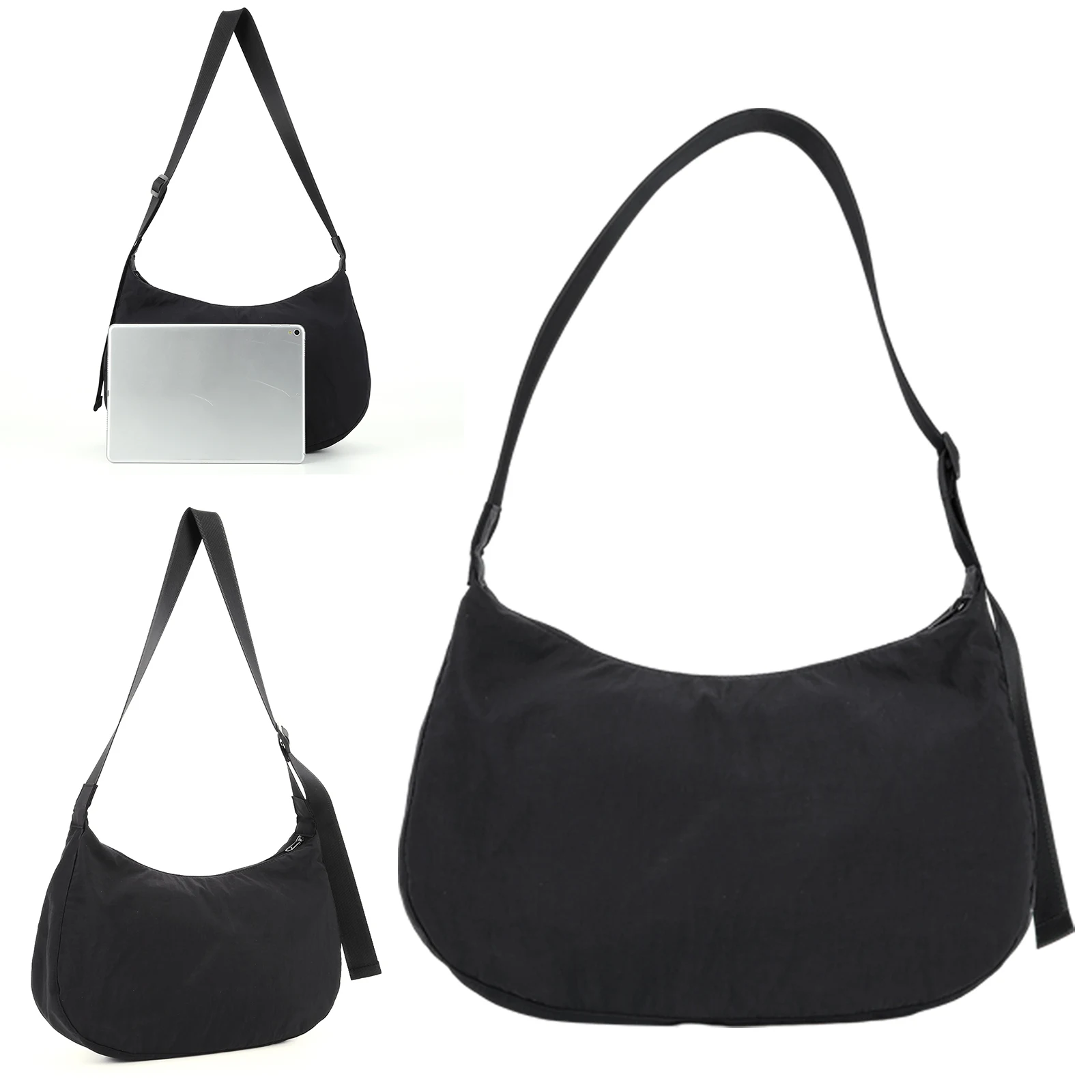 Women Nylon Shoulder Bag Zipper Crescent Bag Casual Fashion Tote Bag Satchel Hobo Bag Girl Stylish Purse - view 5