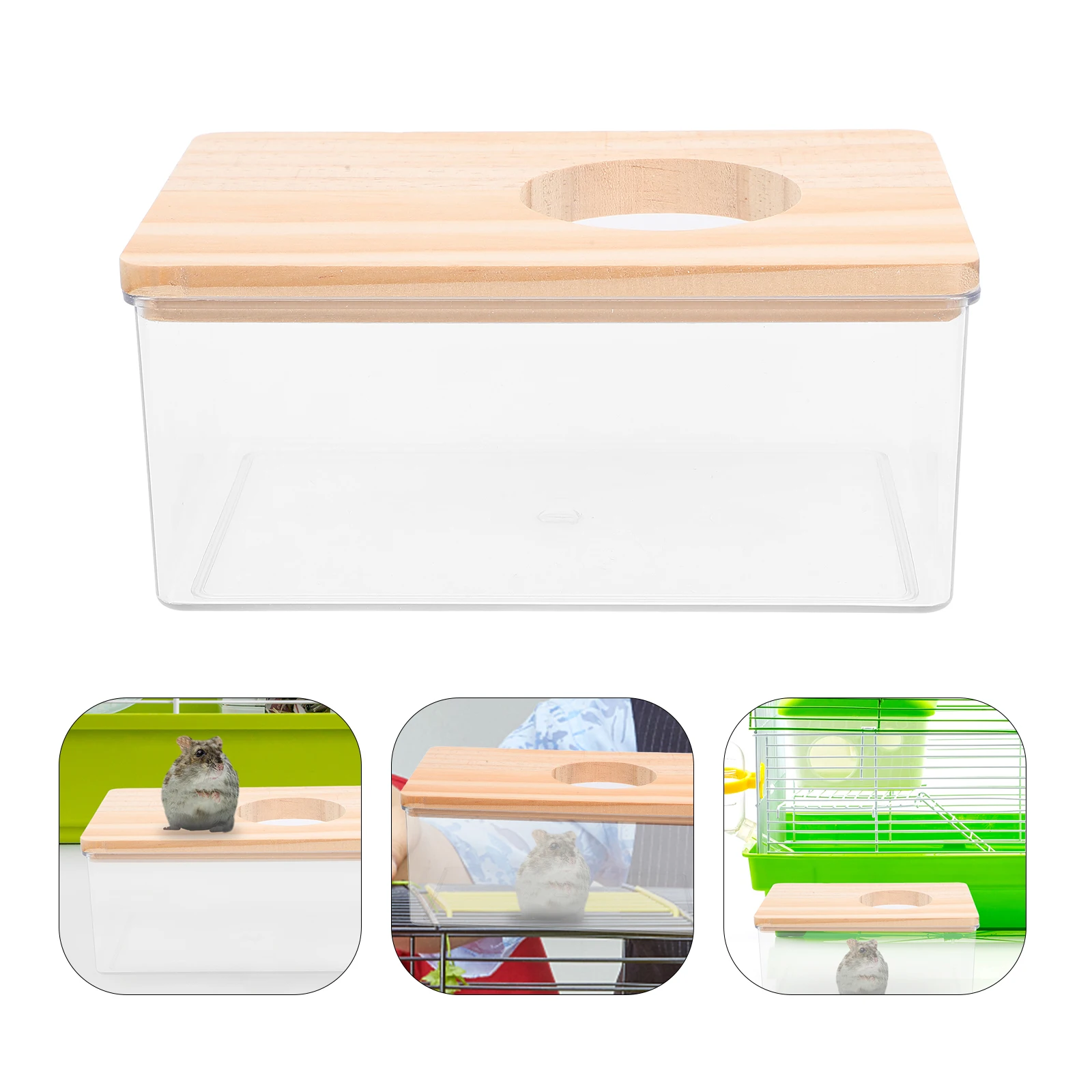 

1pc Hamster Box Transparent Pet Bathtub Small Animals Toilet Shower Case Acrylic Wooden Cover Sand Bath Container Pet Supplies