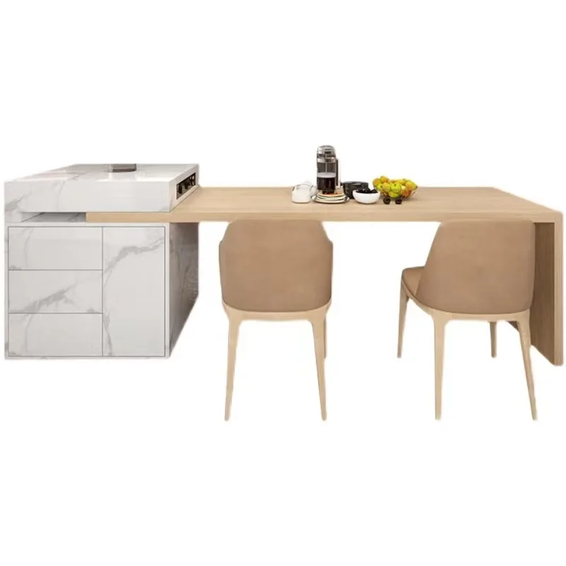 Extendable sintered stone home island counter, light luxury modern multifunctional storage counter, cooking counter, bar counter