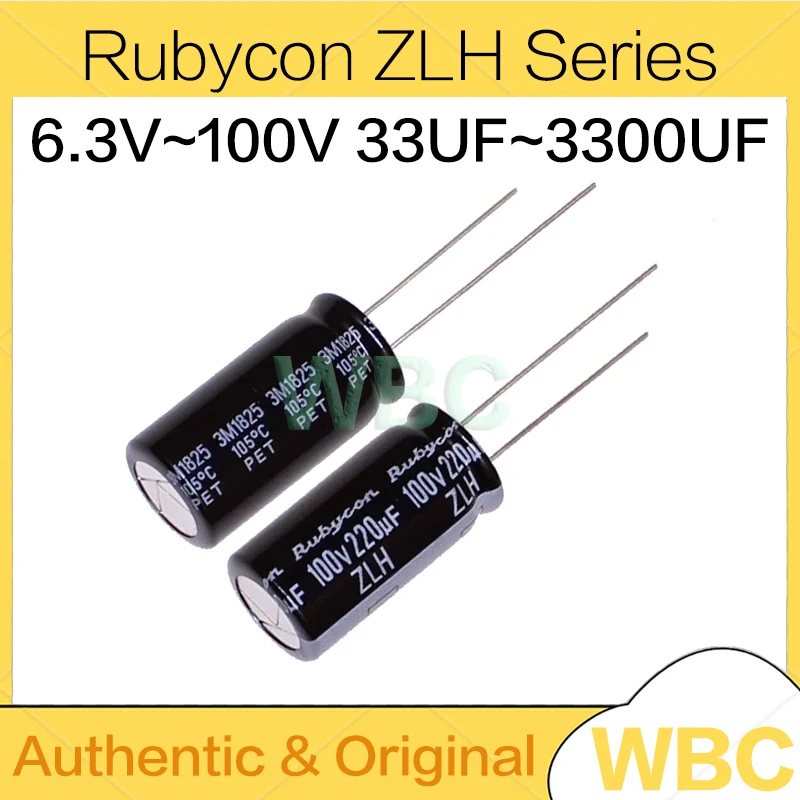 10Pcs/Lot Rubycon ZLH Series6.3V~100V 33UF~3300UF 6.3V 10V 16V 25V 35V 50V 63V 80V 100V 10UF 22UF 100UF 330UF 470UF 680UF 1000UF