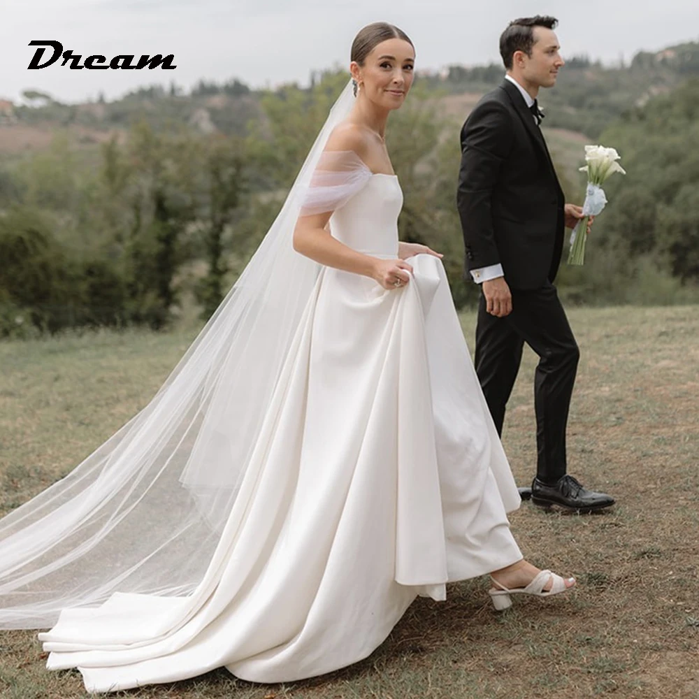 DREAM-vestidos De Novia con hombros descubiertos, corsé, línea A, cremallera trasera, tren De barrido, hecho a medida, 2024