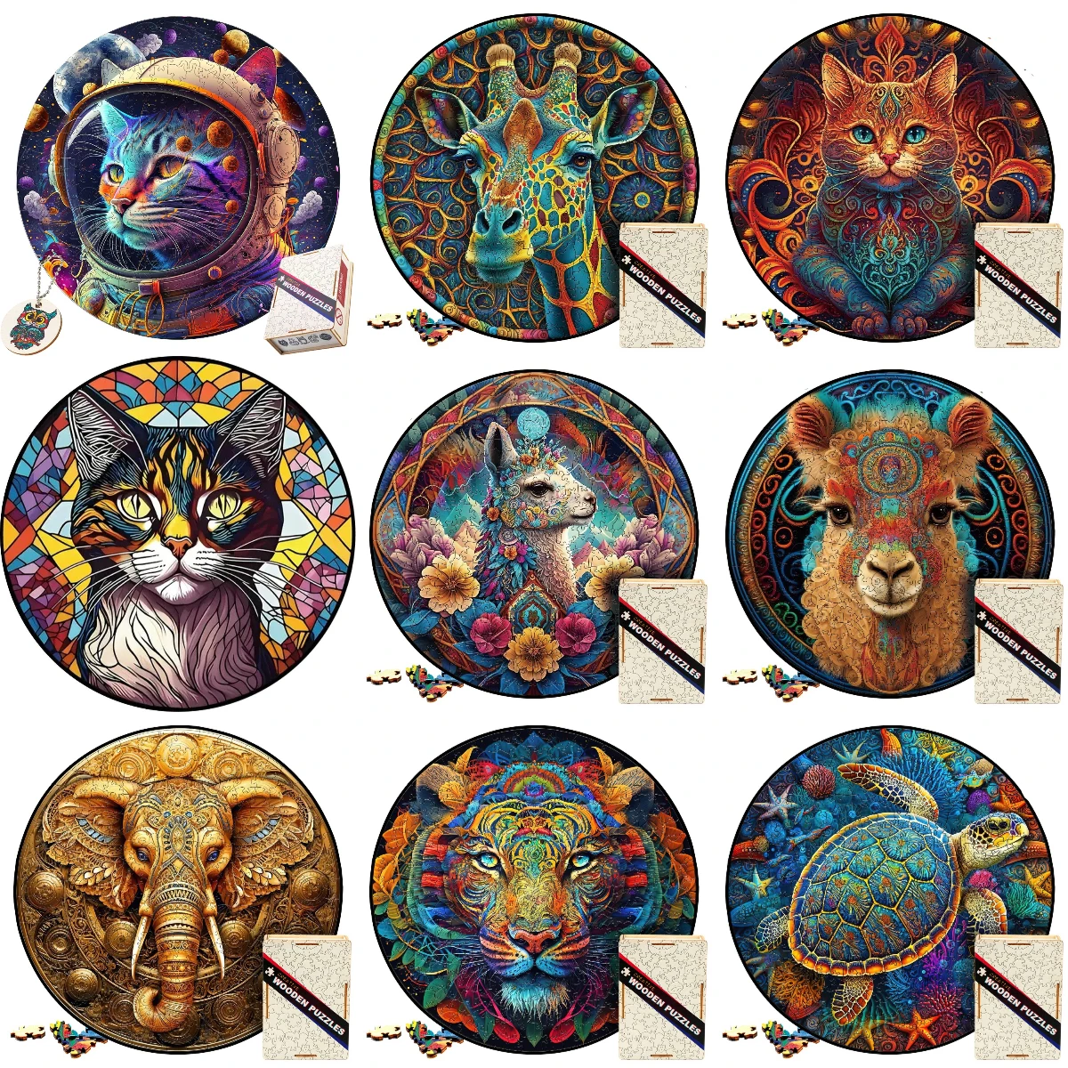 Animal jigsaw Puzzle Galaxy Space Cat Toy Astronaut Cats Puzzles Wooden Toys For Kids Cat Kitten 3D Wood Puzzle Children Gift