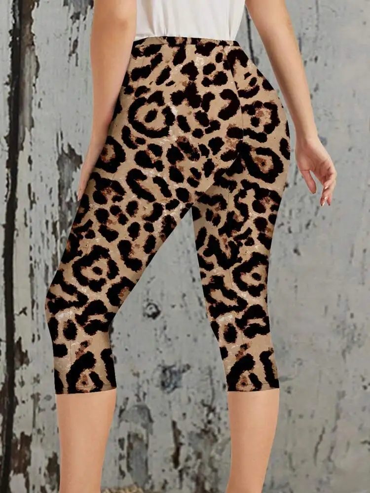 Leopard print stretch slimming elastic waist tight casual leggings capri pants for women spring/summer