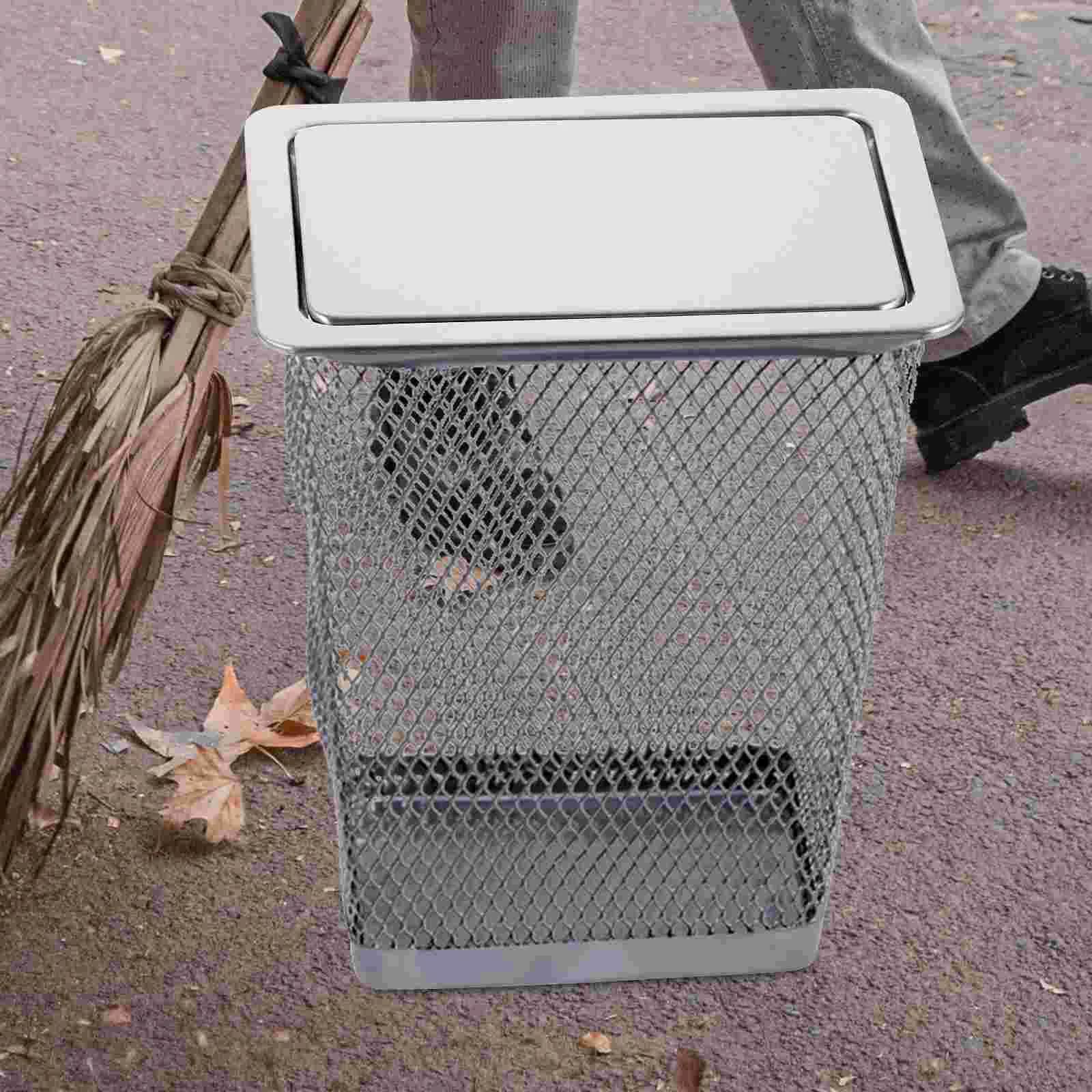 Trash Bin Cover Can Embedded Type Countertop Garbage Can Lid StainlessSteel Waste Basket Lid For Home Office Mall Kitchen Supply