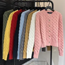 2024 New Autumn Winter Women Cashmere Cotton Cardigan Sweater Women's Embroidery Twist Solid Knitted Wool Jumper Tops F875