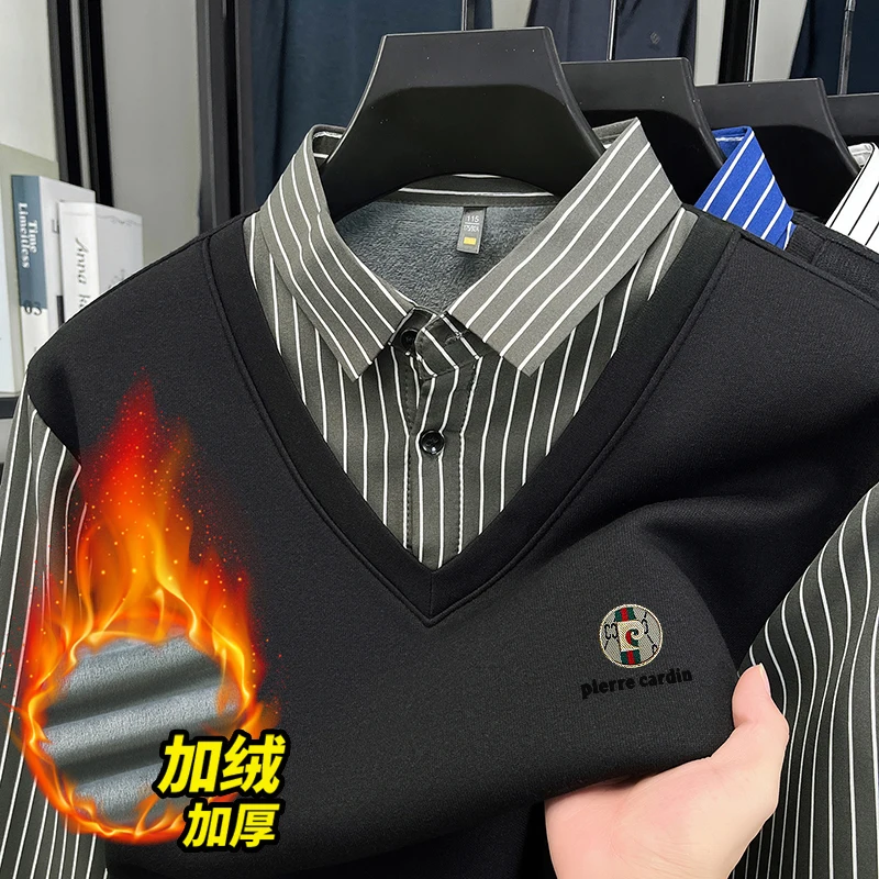 قمصان مزيفة بأكمام طويلة للرجال في خريف 2025، مع إضافة الصوف للدفء وقمصان كاجوال مخططة للرجال