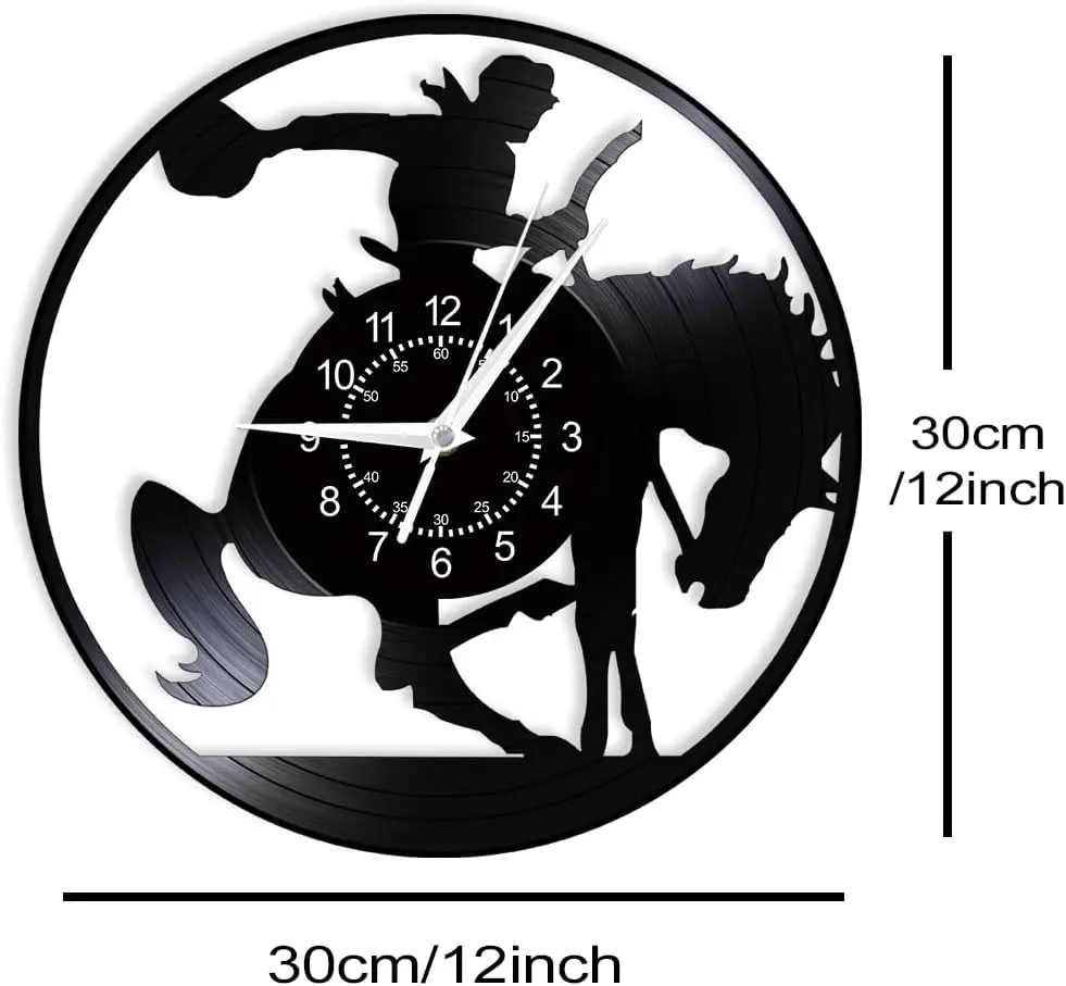 Western Cowboy Horse Riding Vinyl Wall Clock Silent Retro Home Decoration Wall Clock Suitable for Men's Cave Living Room Bedroo