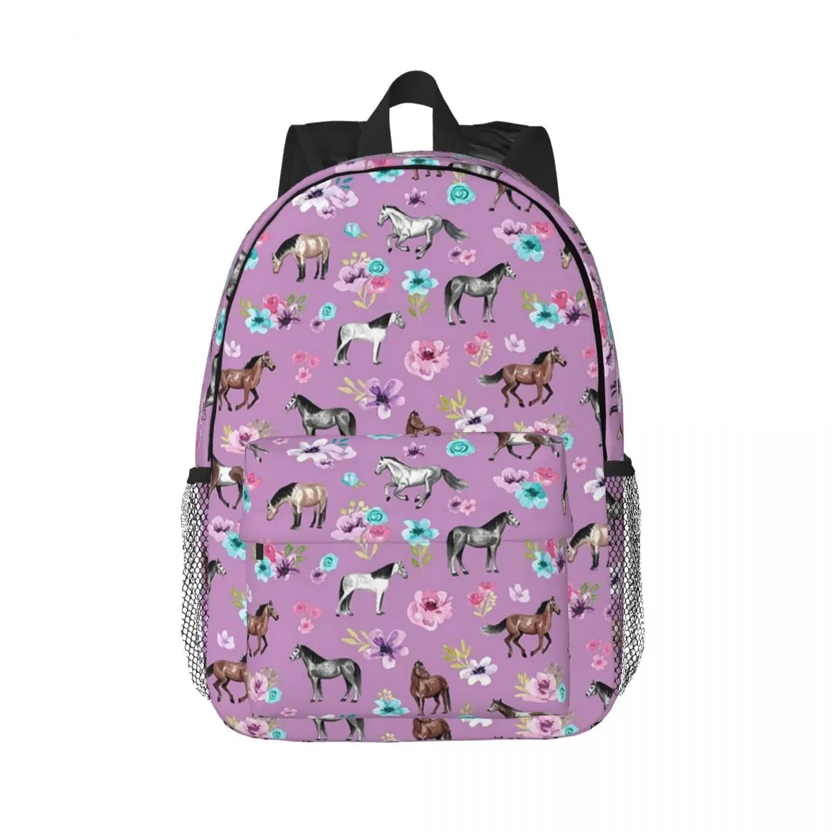 Horses And Flowers Print, Horse Decor Backpacks Teenager Bookbag Fashion Students School Bags Travel Rucksack Shoulder Bag