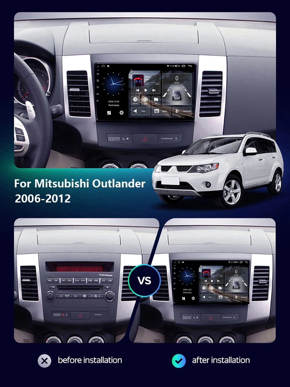 

For Mitsubishi Outlander 2006 - 2012 Android15 Autoradio Multimedia Players Wireless Carplay Car Stereo Navigation GPS Head Unit