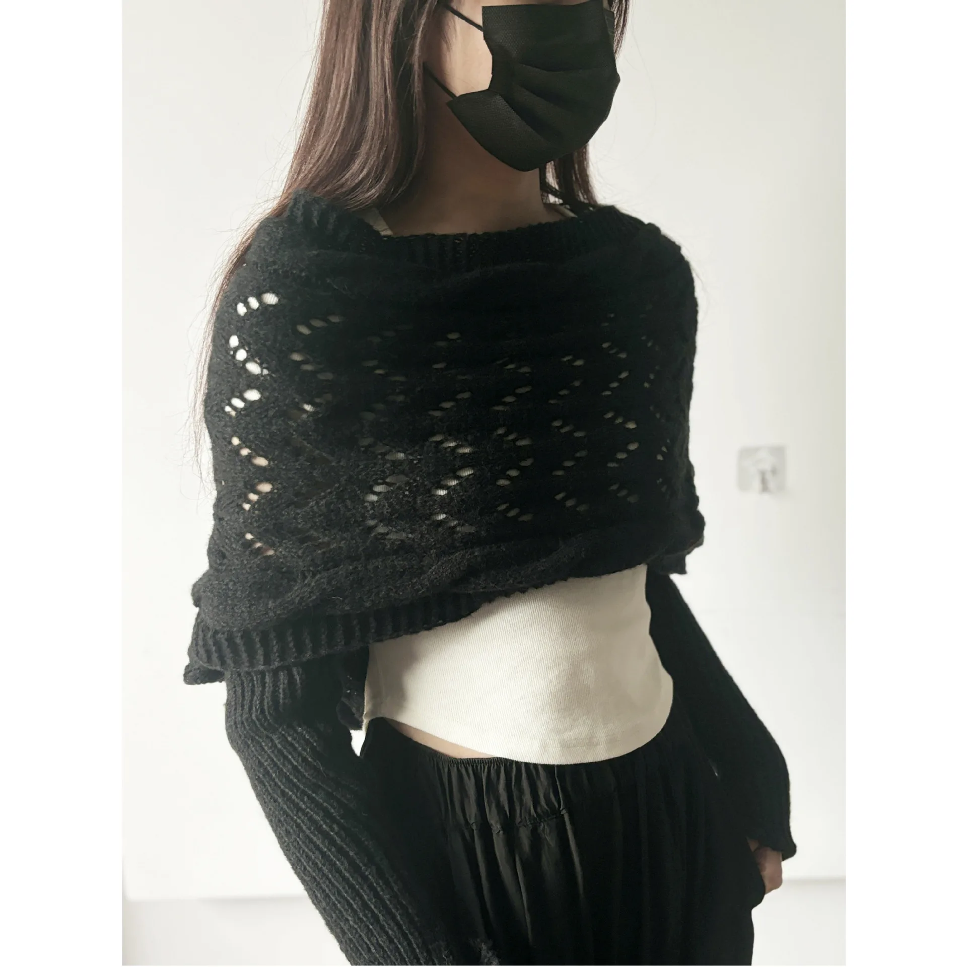 Elegant Criss-cross Knitted Neck Warmer Scarf Women Winter New Warm Solid Hollow Out Long Sleeve Thick Scarves Female