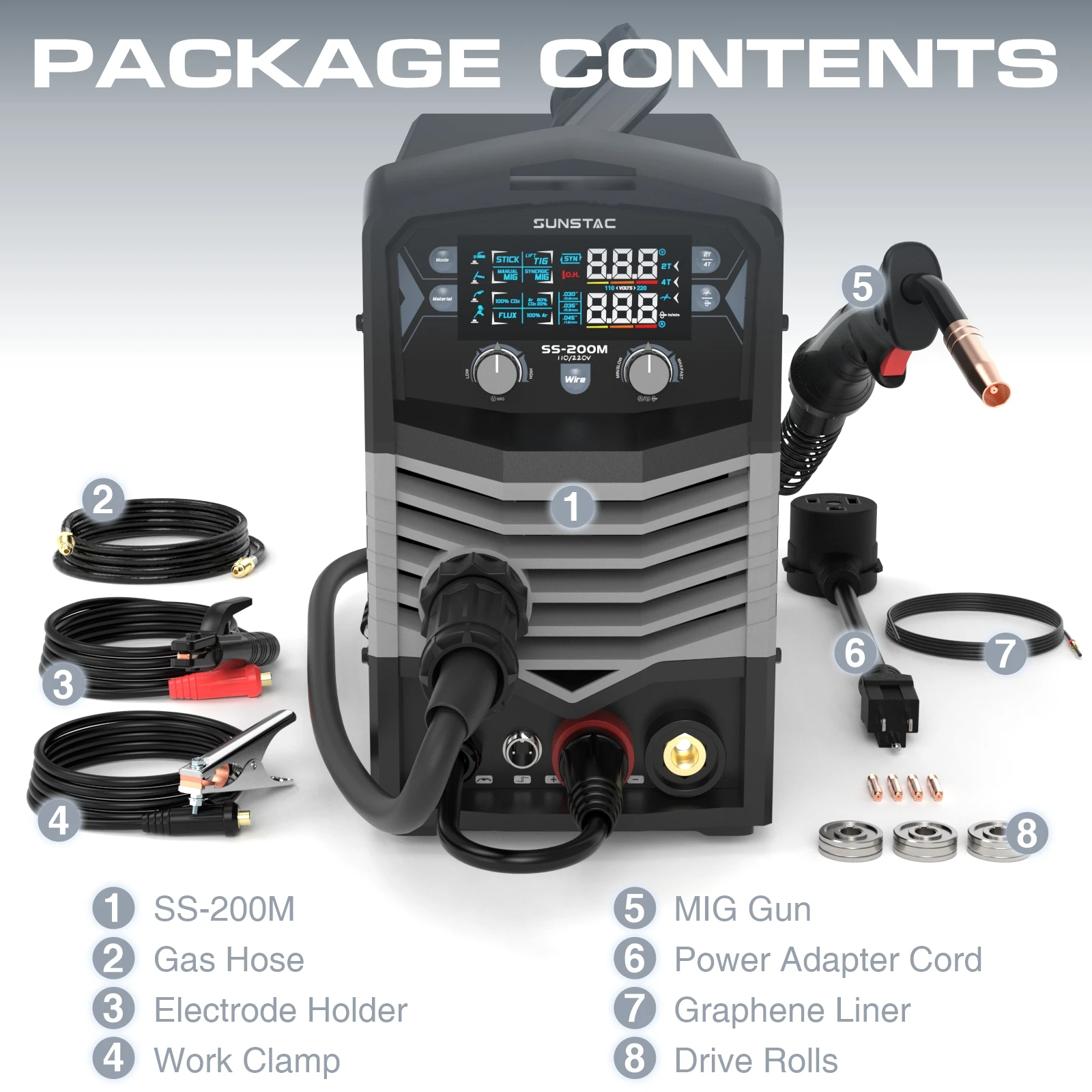 200A 110/220V 5-in-1 MIG Welder with Aluminum Spool Gun,Flux Core & Lift TIG, IGBT Synergic, Digital Display,Overload Protection