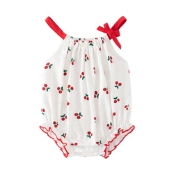 Summer Sleeveless Cotton Newborn Baby Bodysuits Cherry Printing Girls Jumpsuits Onesie Clothes