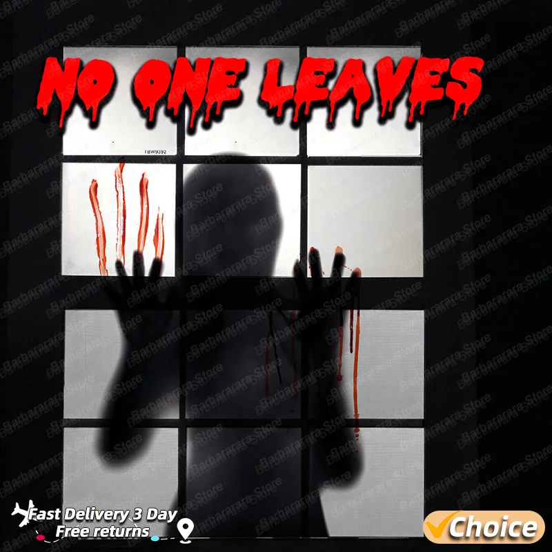 Halloween Horror Window Stickers PVC Removable Decals Scary Female Ghost Blood Hand Prints Wall Decor
