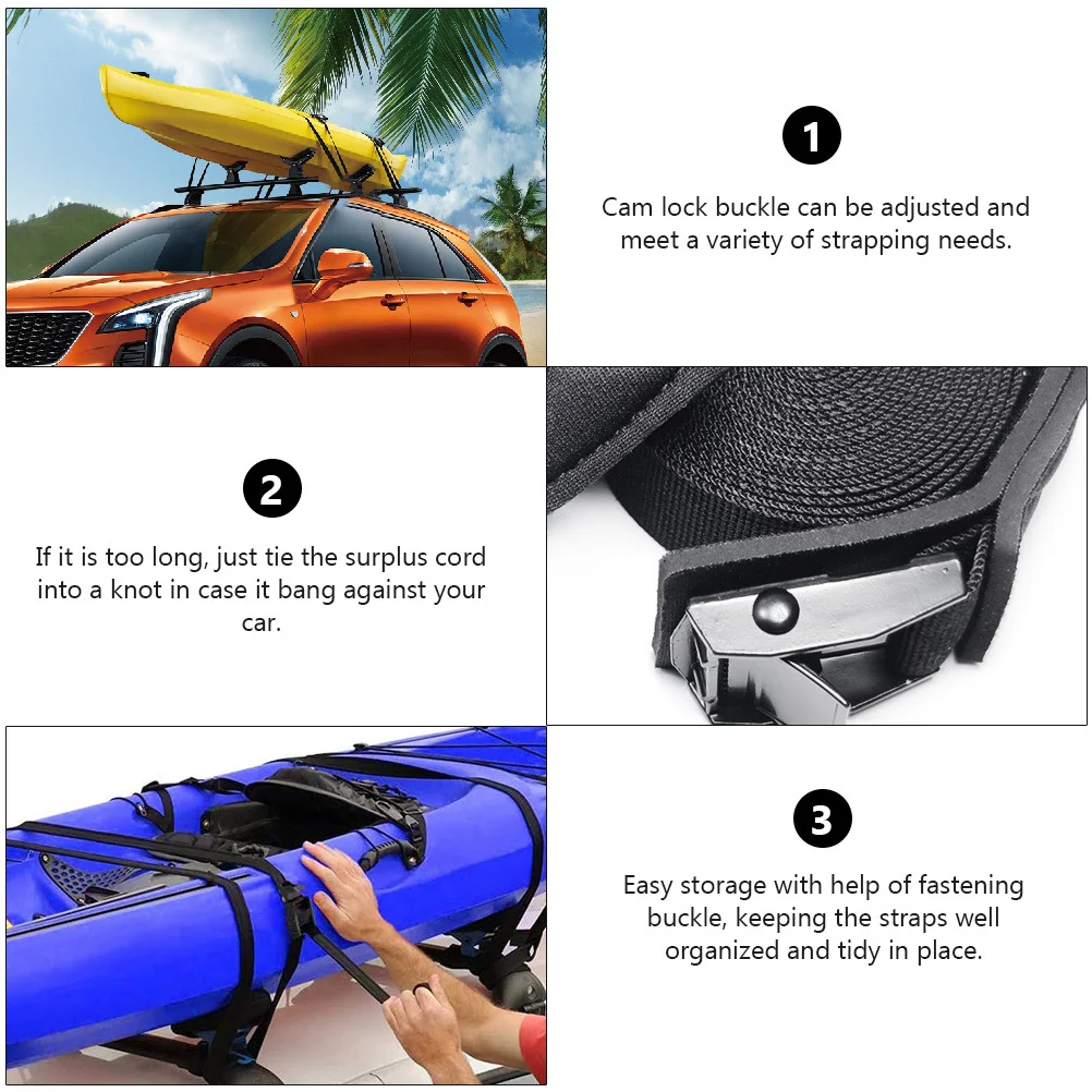 

1 Pair Car Roof Rack Lashing Strap 10Ft Adjustable For Kayak Canoe Surfboard Cargo Tie Down Cam Buckle Strap Water Sports