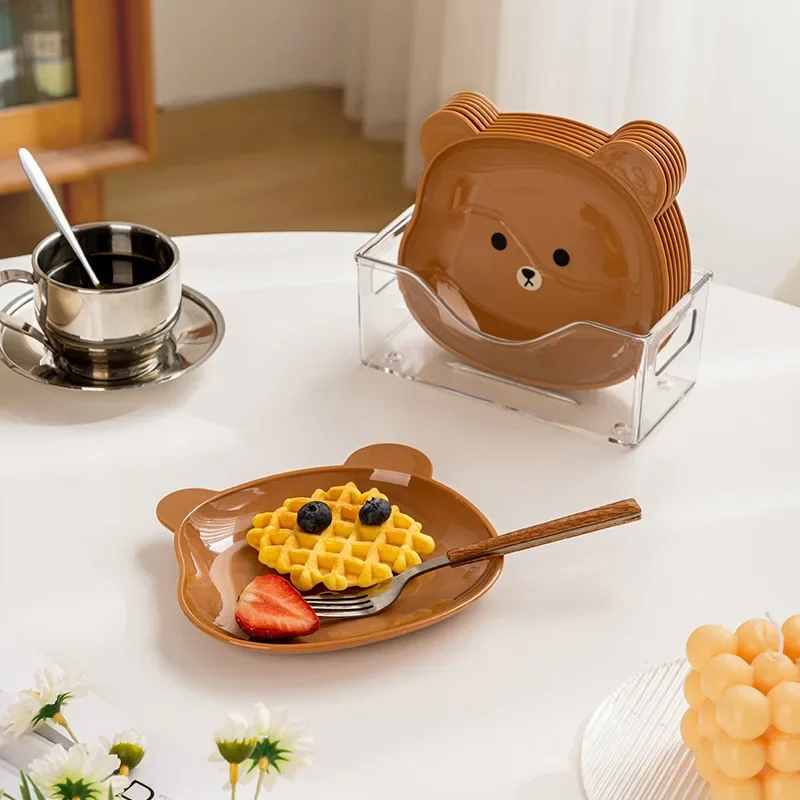 Kitchen Dish Cute Bear Bowl Plate Set Tableware Kawaii Reusable Plastic Breakfast Salad Yogurt Bowl Snack Dish for Kitchen