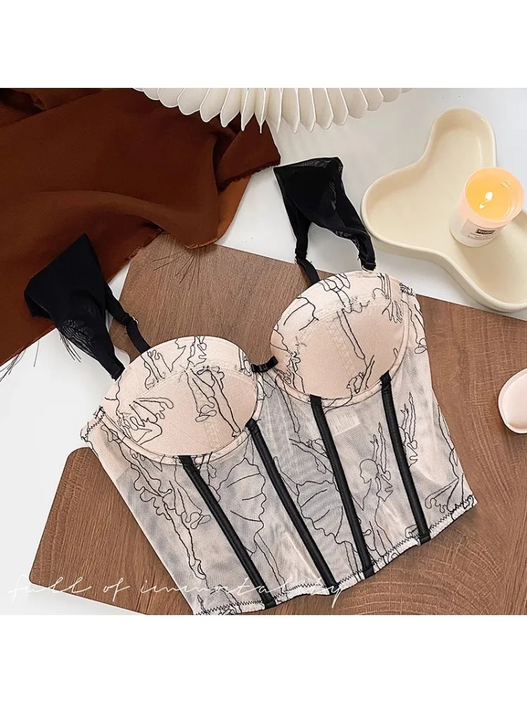 

YUQI French Retro Corset Bra Set - Lace Fishbone Small Bust Push Up | Summer Sexy Suspenders Lingerie with Adjustable Straps