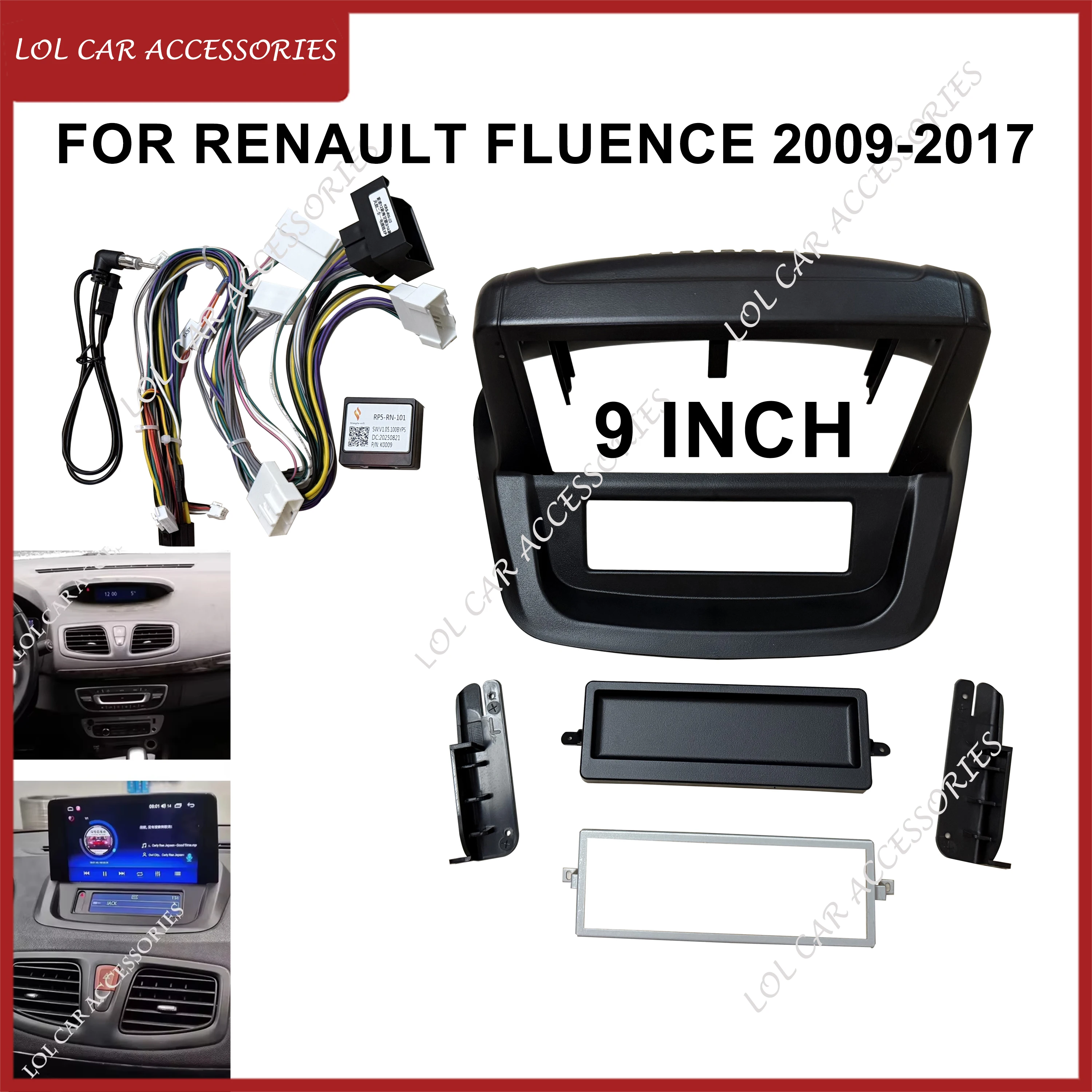 

9 Inch For Renault Fluence 2009-2017 Car Radio Stereo MP5 Android Player Head Unit 2 Din Fascias Panel Dash Frame Cover