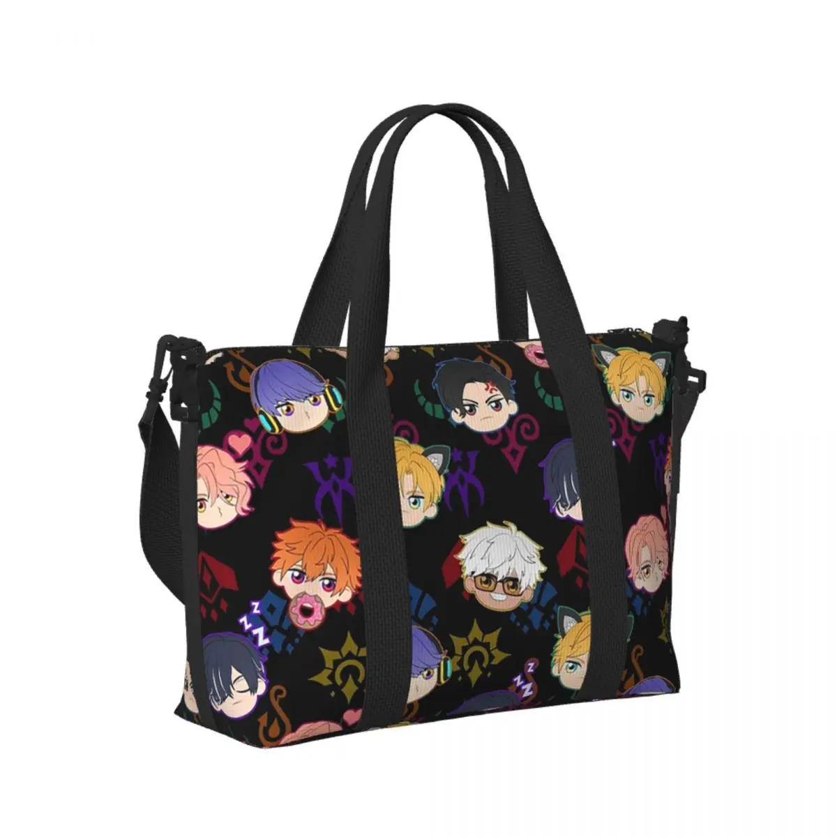 

Custom Obey Me Demon Brothers Pattern Beach Travel Bag Large Capacity Tote Bags for Gym Sport Women Shopping Duffle Shoulder Bag