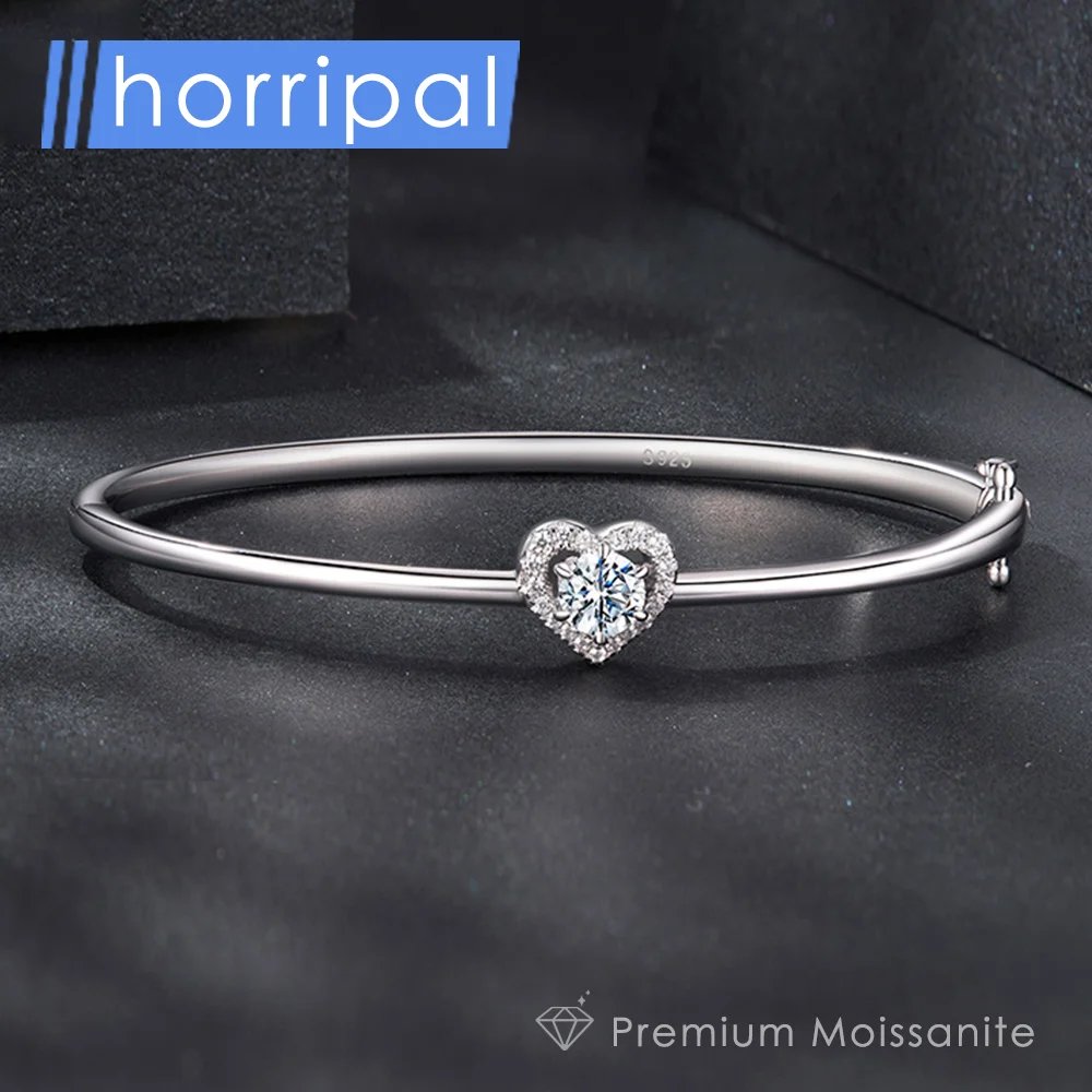 

D VVS1 Moissanite Silver Bangle S925 Sterling Silver Jewelry GRA Certified Plated 18k White Gold Elegant Heart Bangle for Women
