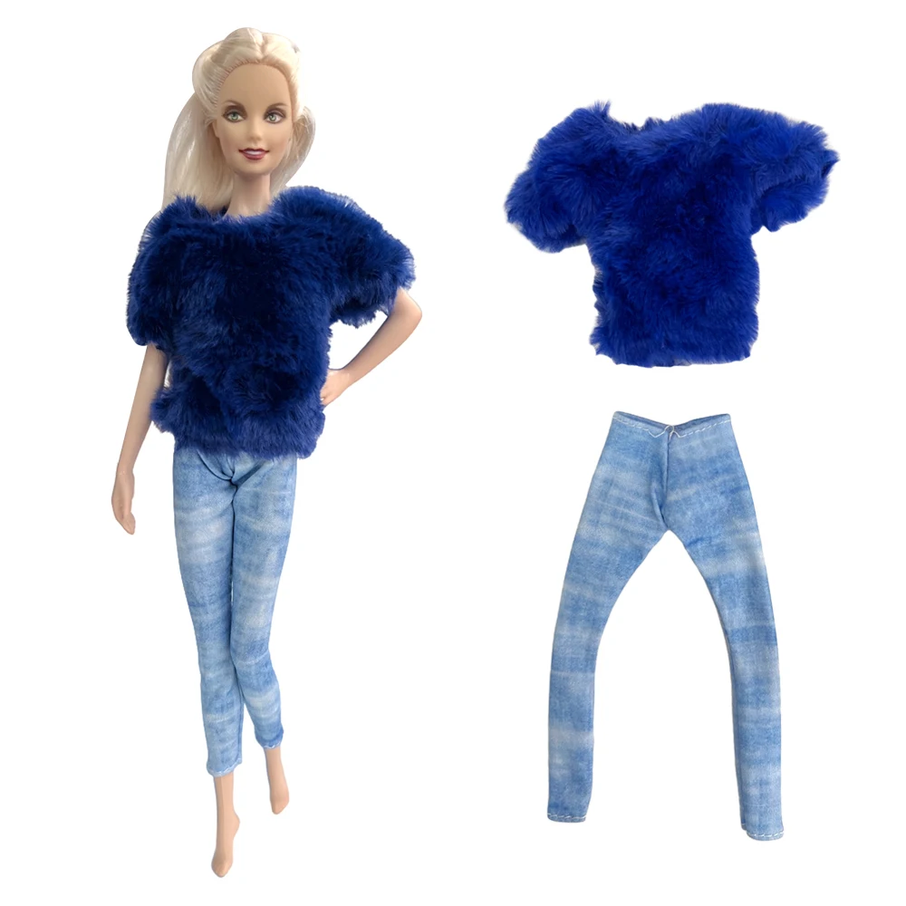 1 Set Autumn/Winter Noble Clothes Neck Blue Shirt + Pants  Casual Party For Barbie Clothes  1/6 Dolls Accessories Doll Toys