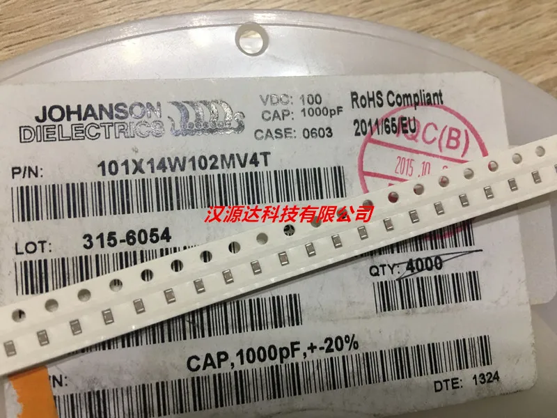 

20pcs/lot 101X14W102MV4T JOHANSON X2Y 0603-102 1NF X7R 100V chips Electronic new