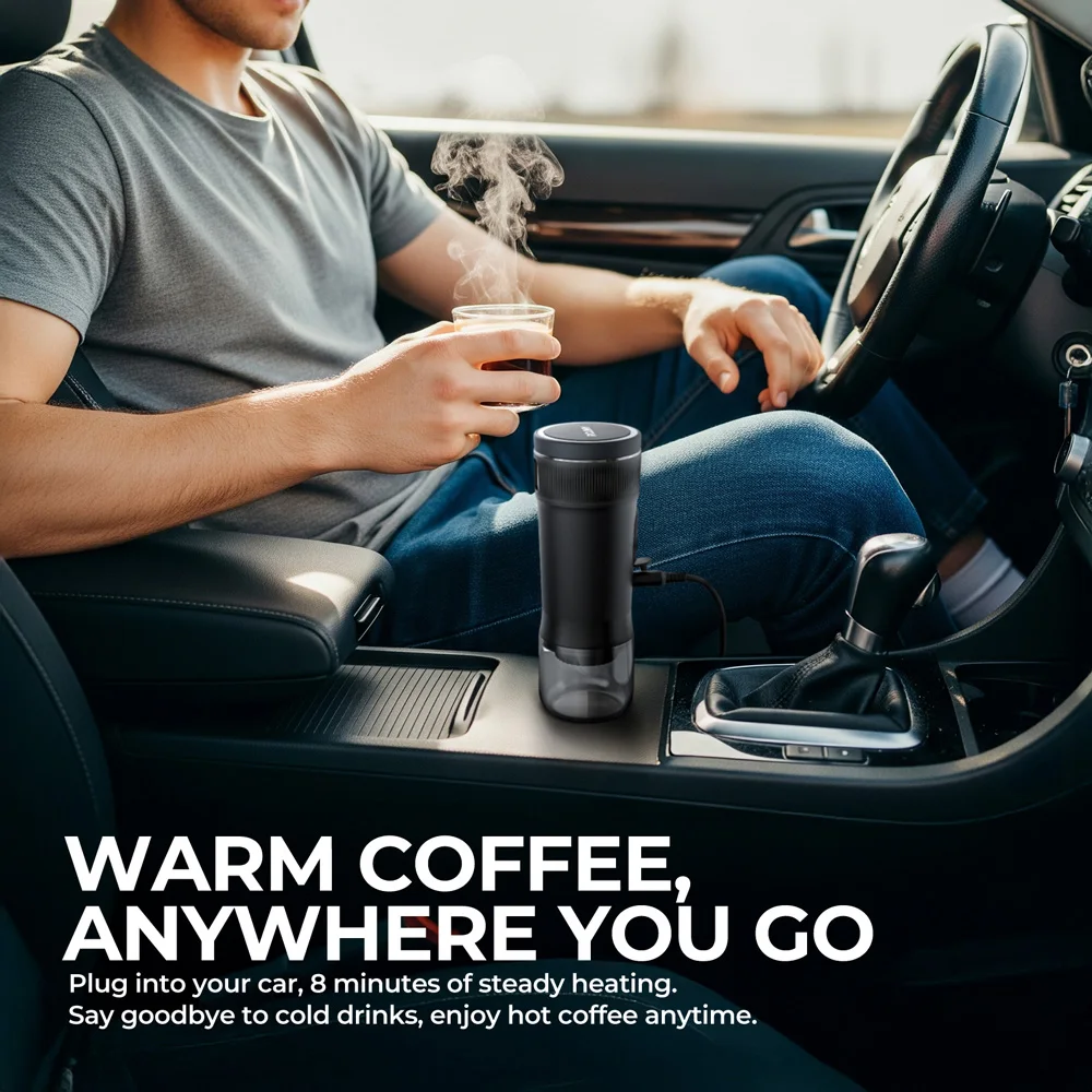 Cafetera portátil MIUI, pequeña máquina de café expreso DC12V, cafetera de viaje para coche, exteriores, Camping, mochilero, ligera