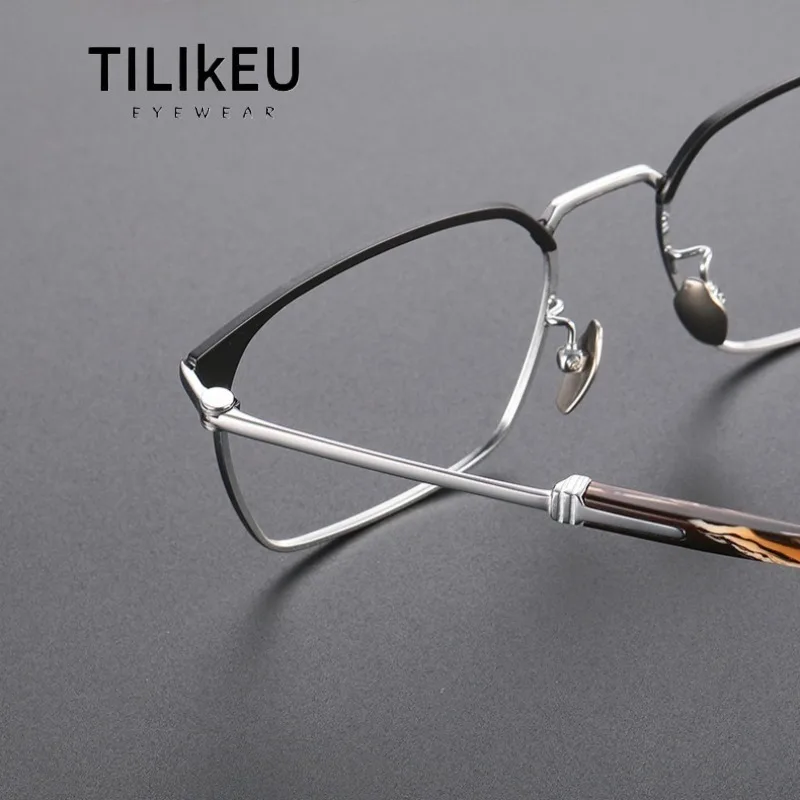

New Men's Business Pure Titanium Eyeglasses Frames H2334 Ultralight Square Retro Handmade Designer Full Rim Men Luxury Eyewear