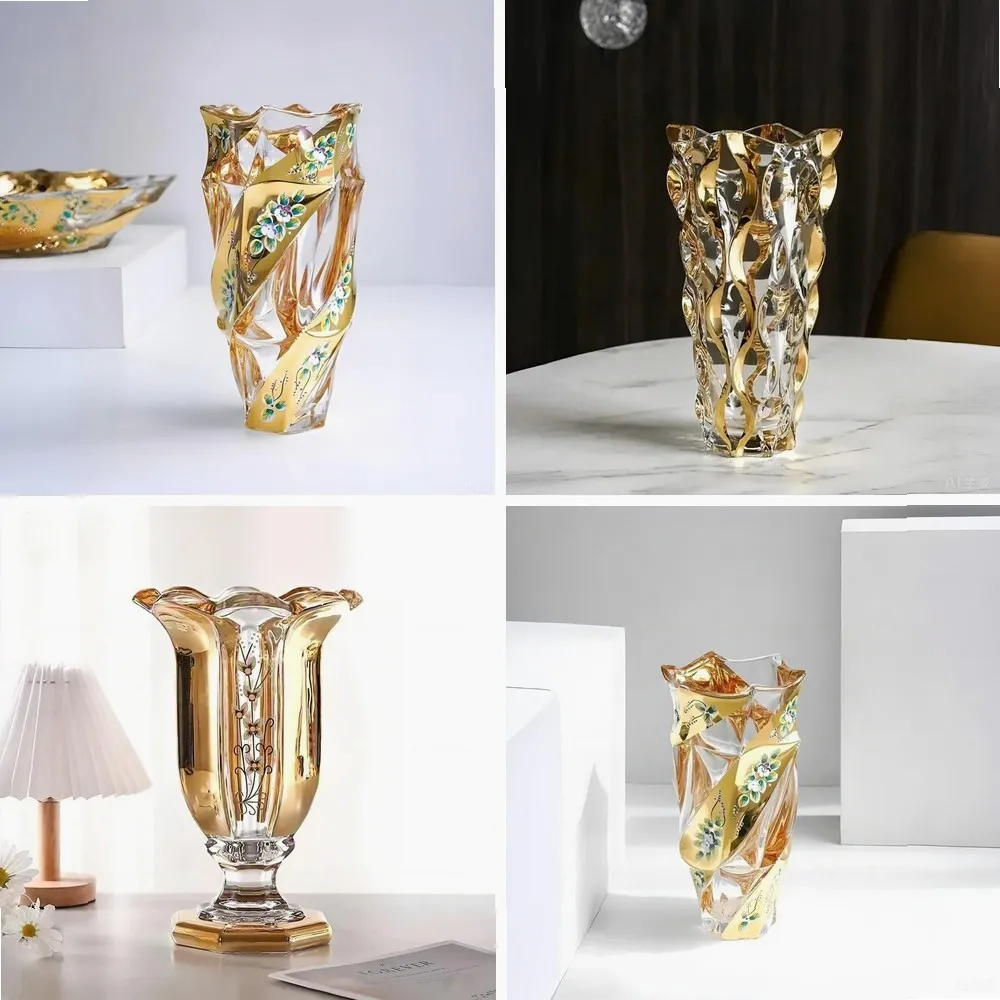 Bohemian Crystal Glass Vase Transparent Luxury Home Decor for Living Room Flower Arrangement