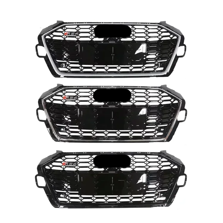 

Best quality front grille center mesh for Audi A4 S4 upgrade to 2020-2021 RS4 Silver gloss black frame ABS bumper grille