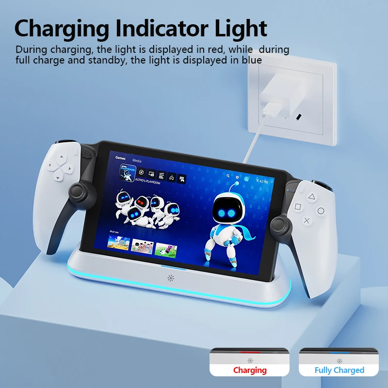 HONCAM Charging Dock Station for PlayStation Portal 7 RGB Light Modes Console Charger Stand with Tri-Protection Safety charging