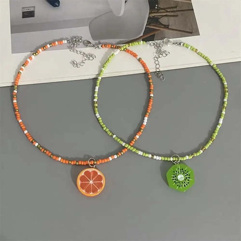 Bohemian Fruit Pendant Necklace Handmade Rice Beads Rice Beads Choker Adjustable Fruit Shape Summer Necklace Summer Wear