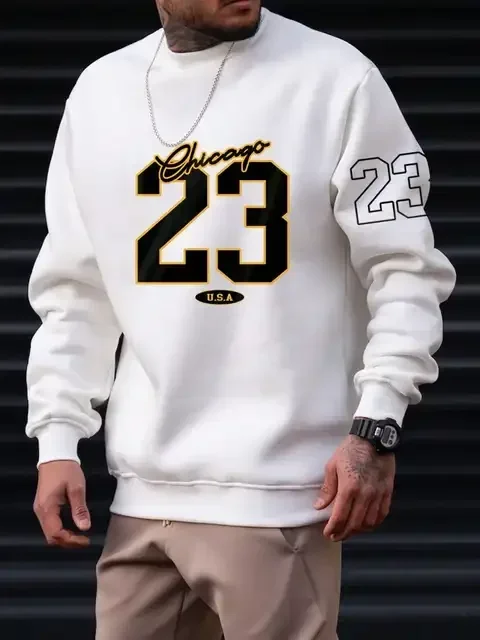 

23 USA Art Letter Design Man Clothes Street Style Fleece Sweatshirts Autumn Casual Hoodies Fashionable Crewneck Pullovers