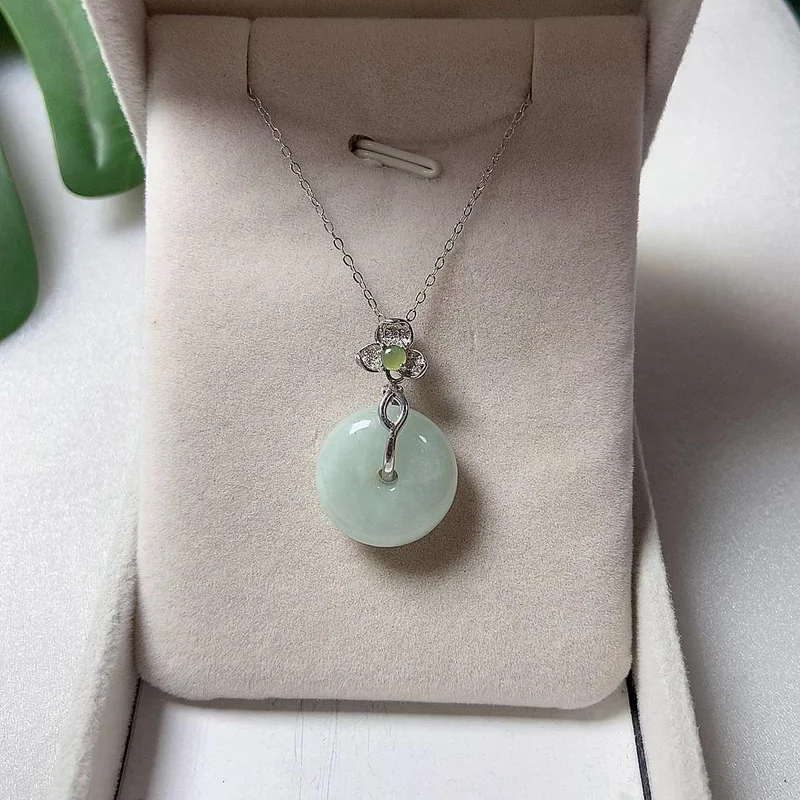 925 sterling silver Jade Pendant Necklace,  Donut Jade, Real Jade Gemstone, Personalized Jewelry Gift Christmas, Green Emerald C