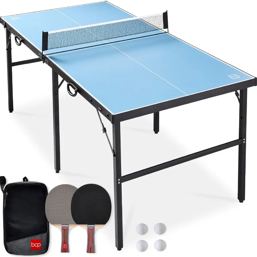 

6x3ft Portable Mid-Size Folding Ping Pong Table for Indoor and Outdoor Use with 2 Paddles and 4 Balls Included Compact Design w