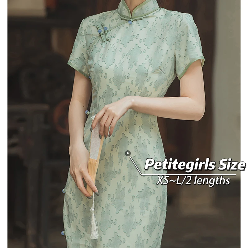 150 Petite girls short new Chinese young improved cheongsam national style dress slit waist mid-long xs summer