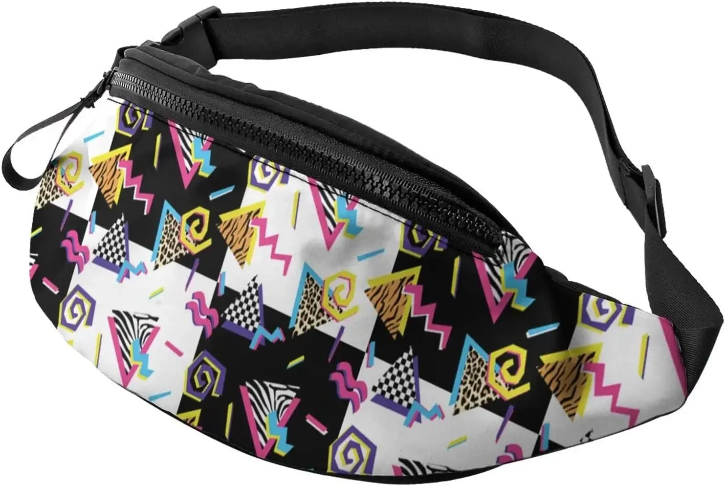 

Retro Black and White Vintage 80s Casual Fanny Waist Pack Adjustable Belt Waist Bag for Traveling Hiking Cycling Running