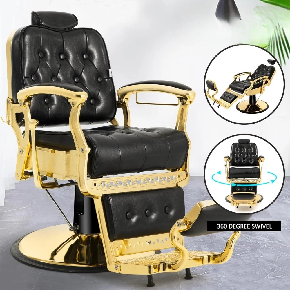 كرسي الحلاقة كرسي صالون معدات السبا كرسي الحلاق عتيق عالي التحمل (ذهبي)